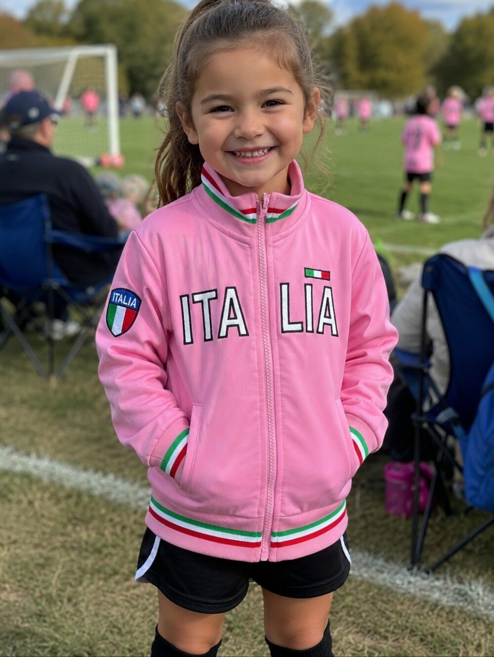 Hot Pink Italia Zip-Up 2 Sized Jacket with Flag Patch Sleeve.NWOT. Size 4